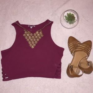 Maroon crop top with side cutout